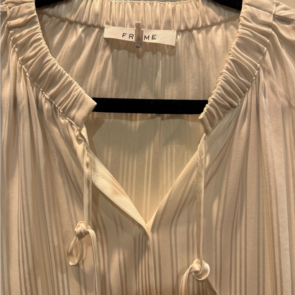Frame Jacquard white Cream Pleated Silk Blouse